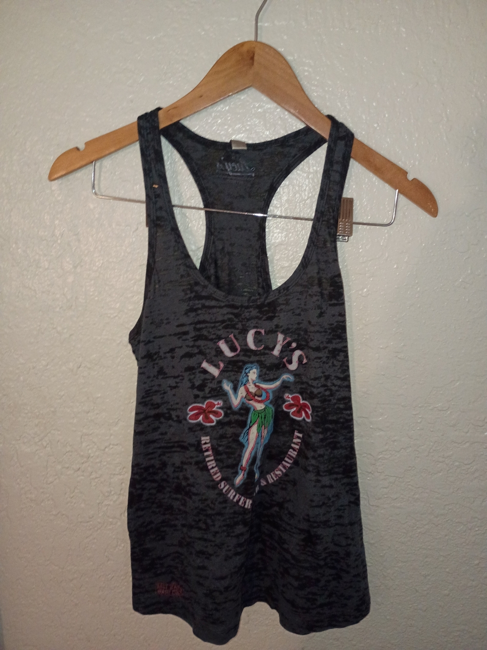 Lucy Black Graphic Racerback Tank with Hula Girl